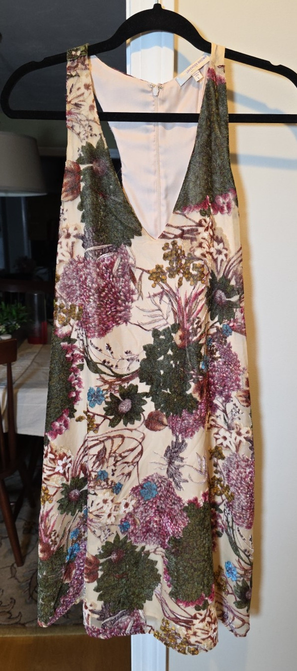 Lavender Brown Purple Floral Velvet Burnout Dress Racerback Women’s L